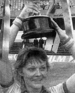 Lowestoft Captain Jackie Slack with the trophy.