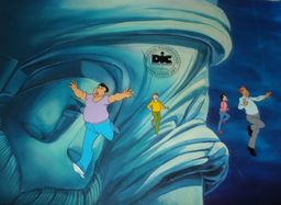 A cel showing a scene seemingly happening at the Statue of Liberty.