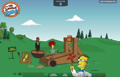 Senator Talkgood about to be launched by Sideshow Bob with Professor Frink holding a pinwheel in the foreground