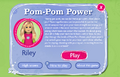 Screenshot showing the description of the Pom-Pom Power game, featuring the area's guide, Riley.