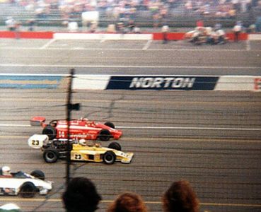 The front row of Foyt, McElreath and Sneva during the pace lap.