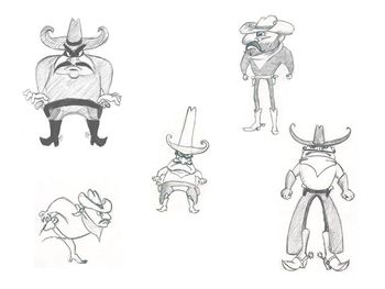 Sketches of the evil cowboy with whom Drew would have a showdown in the Wild West.