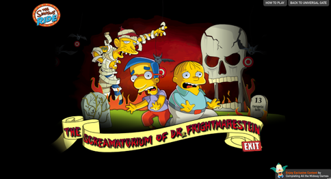 The title screen for "The Screamatorium of Dr. Frightmarestein" game.