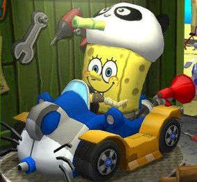 SpongeBob in a car.