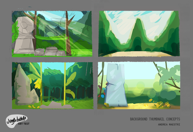 Possible background concepts for the cancelled Jungle Bubble Saga game.