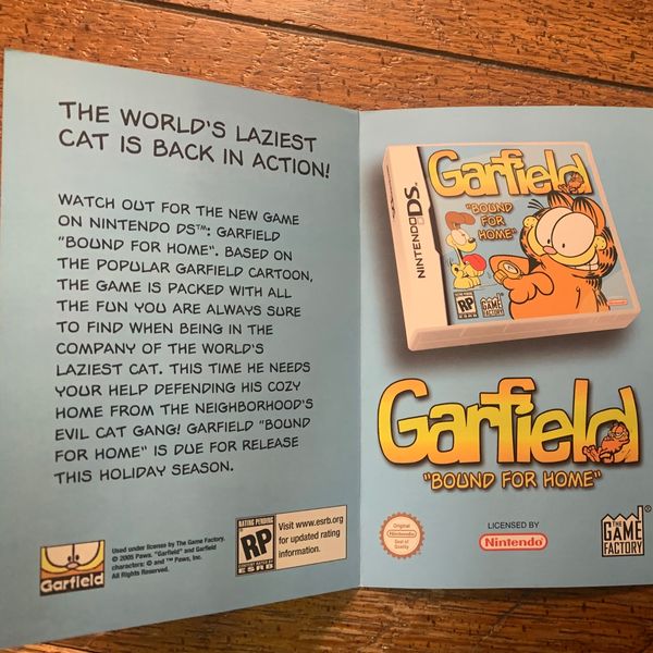 The pamphlet ad featuring the game's box art taken from the Garfield: Cat Tales DVD.