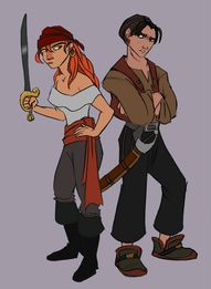 Concept art of Jim and Kate dressed as pirates.