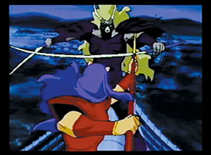 Screenshot of Sharaku (写楽) attacking Caesar (シーザー).