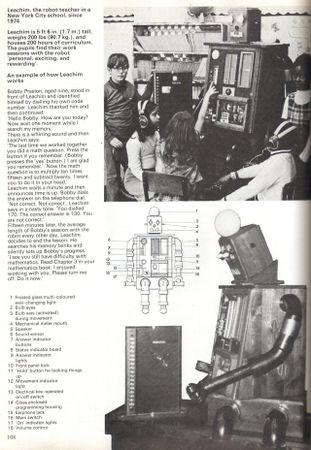 Article scan containing images of Leachim, the educational robot predecessor of the Mego 2-XL (Courtesy of cyberneticzoo.com).