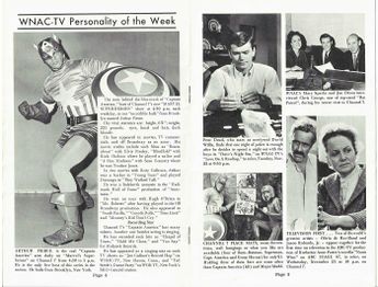 WNAC-TV magazine/pamphlet pages promoting Arthur Pierce's Captain America as the host of The Marvel Super Heroes from 1966.
