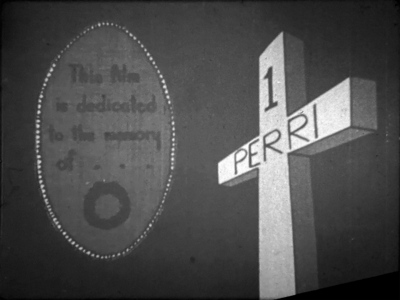 A satirical dedication card with Perri the squirrel at the start of the short.