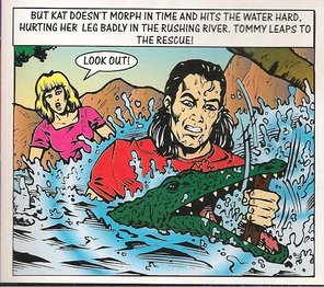 Tommy fighting a crocodile from the comic.