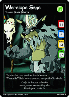The Werelupe Sage's card from the Neopets Trading Card Game.