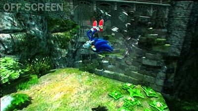 Sonic sending an Egg Gunner though a breakable wall.