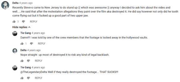 YouTube comment from the aforementioned fan who talked to Steve-O.