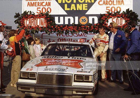 Bobby Allison in victory circle after race ended.