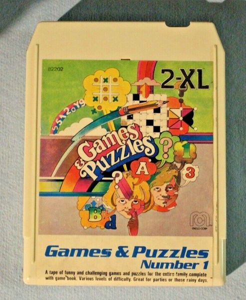 Photograph of the rare French-language cartridge "Games & Puzzles Number 1". Despite containing French audio, the tape label is in English. This tape is suspected to be Canadian, but this is unconfirmed (taken from ebay listing)