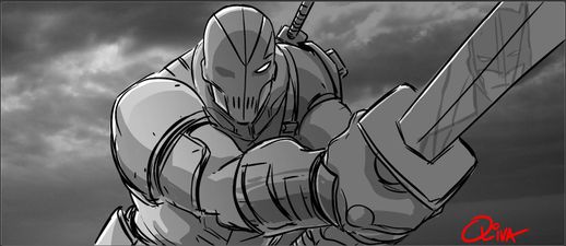 A storyboard featuring Deathstroke by Jay Oliva.