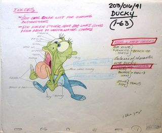Land Before Time, Original 1988 - Don Bluth Studios - Color model Cel and matching drawing with color painting instructions of Ducky -2.jpg