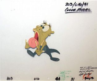 Land Before Time, Original 1988 - Don Bluth Studios - Color model Cel and matching drawing with color painting instructions of Ducky -1.jpg