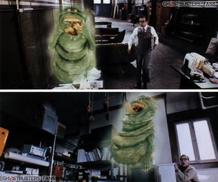 Shots from scenes where Louis attempts to capture Slimer.