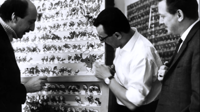 Behind the scenes photo showing animation cells for The Smurfs.