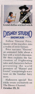 Featured in the October 1983 edition of the Disney Channel Magazine.