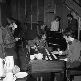 The Beatles during the 4 June 1968 recording session - captured by Leslie Bryce for the Beatles Book Monthly