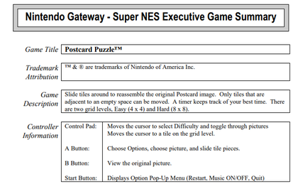 Instructions from the Nintendo Gateway System website detailing how Postcard Puzzle was played.