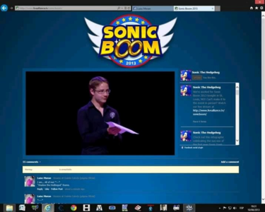 Sonic Boom 2013 webpage, with tight shot of the show's presenter visible