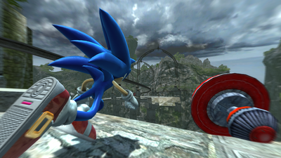 Close-up of Sonic running towards a Spring.