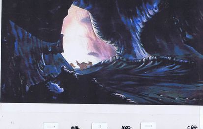 Part of the original ending, showing Petrie riding on Littlefoot's head.