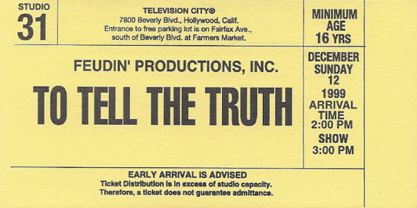 Ticket for the pilot's taping.
