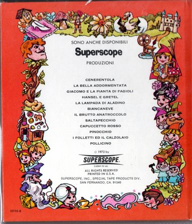 The list of Italian-language fairy tale cassette tapes that Superscope released in the 1970s