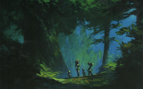 Concept art of the Bone Cousins and Thorn walking through a forest. Source: Modern Masters Volume 25: Jeff Smith By Eric Nolen-Weathington