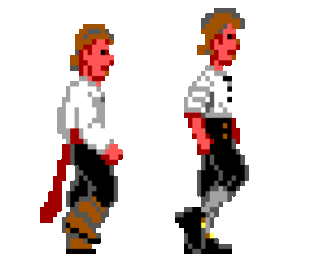 Left: an old sprite of Guybrush; right: the final sprite