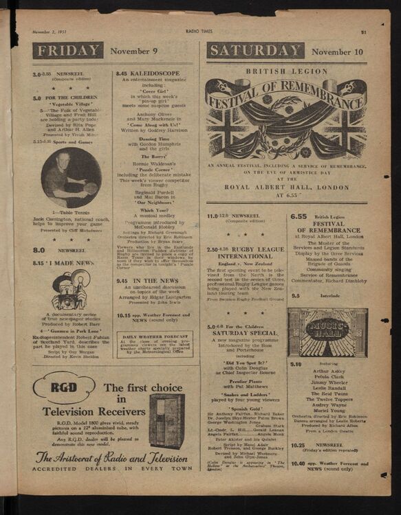 Issue 1,280 of Radio Times listing the coverage of the second test.