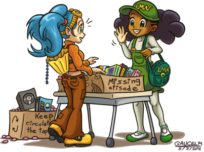 LMW-tan meets Trope-tan, the moe anthropomorphic mascot of TV Tropes! They have things in common, like articles on lost/hard-to-find media! (see the boxes!)