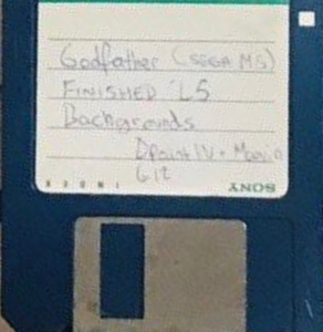 The floppy disk containing background graphic assets