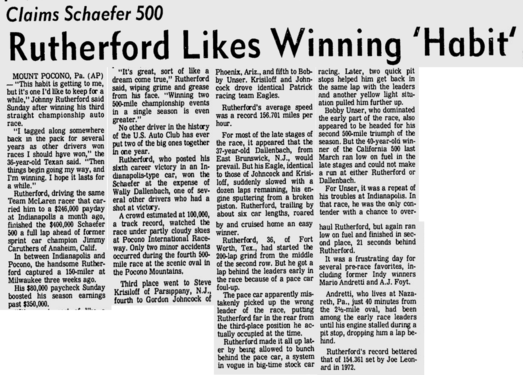 Spartanburg Herald reporting on Rutherford winning the race.