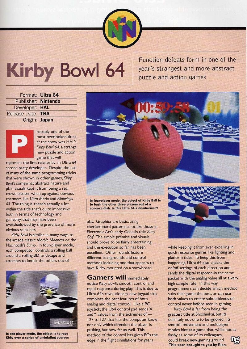 Kirby Bowl 64 (lost unreleased Nintendo 64 prototype of 