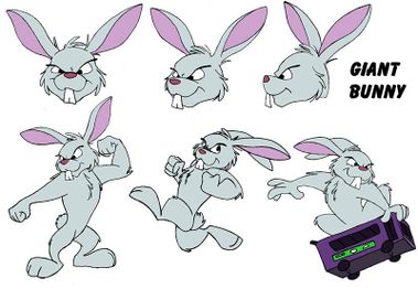 Model sheet for the bunny rabbit character.