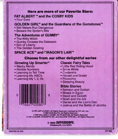 The tape listing from the back of the booklet for "Fat Albert and the Cosby Kids: Rebop for Bebop"