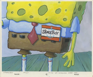 A cel of a name tag made when the titular character was still called "SpongeBoy".