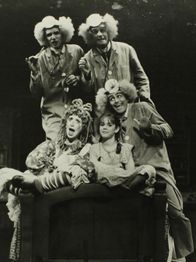 The three clown doctors, Raggedy Ann, and Marcella (Broadway press photo)