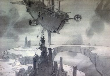 Concept art of the scene where Ironbeard docks the Centurion in the Botany Bay Prison Asteroid area.
