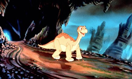 Littlefoot, who has just found the Great Valley, cannot contain his excitement.