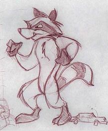 Concept art of the raccoon character.