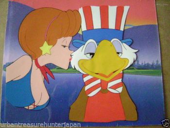 A cel showing the one of the main characters kissing Sam.