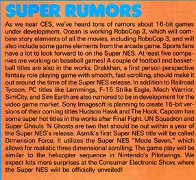 June 1991 issue of Nintendo Power reporting an SNES port as part of its "Super Rumors".